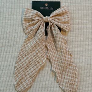 Wild Fable Gingham Bow Hair Clip Cream and White NWT